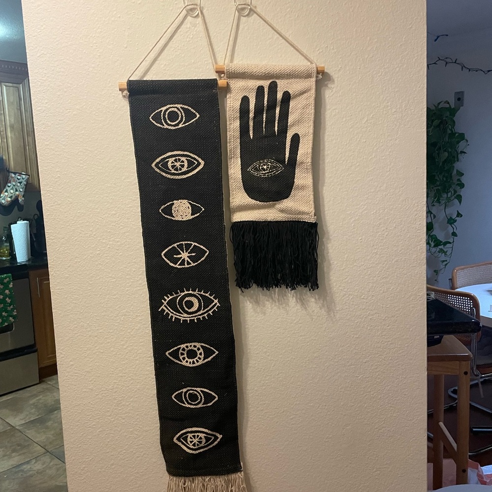 Urban Outfitters Hand and Eye Beige and Black Macrame Hanging Wall Decor
